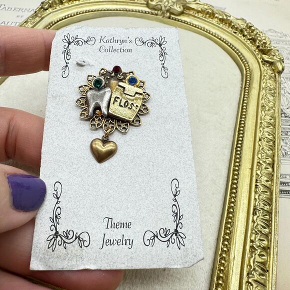Vintage Jewelry Floss Dentist Brooch Pin Dentist Gift Tooth Brooch - Picture 8 of 8